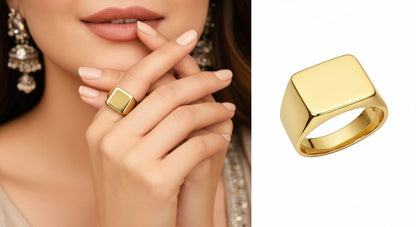 Women’s Bold Geometric Gold Statement Ring | 18K Gold-Plated Stainless Steel Square Signet