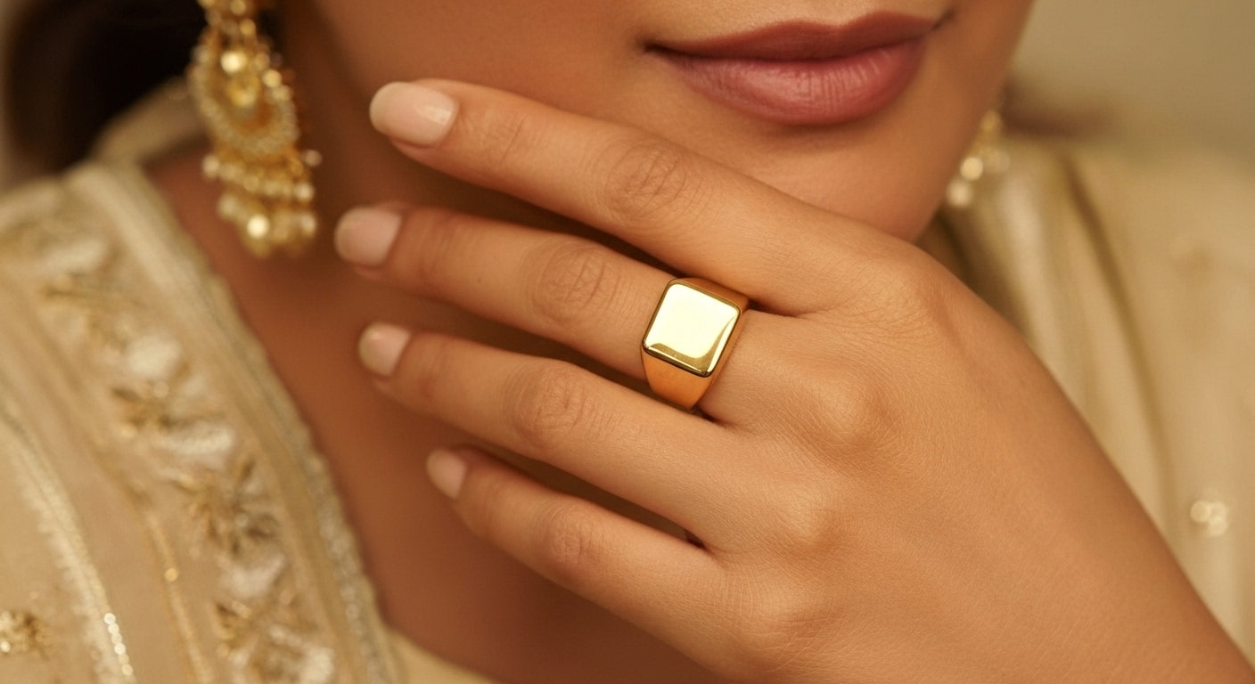 Women’s Bold Geometric Gold Statement Ring | 18K Gold-Plated Stainless Steel Square Signet