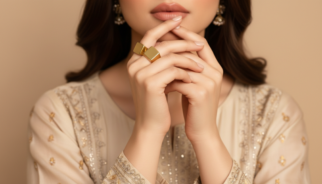 Women’s Bold Geometric Gold Statement Ring | 18K Gold-Plated Stainless Steel Square Signet