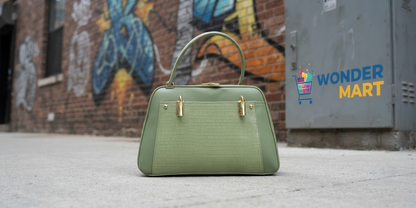 Woman styling the Aura Luxe Patent Box Bag as a chic crossbody purse with adjustable strap..
