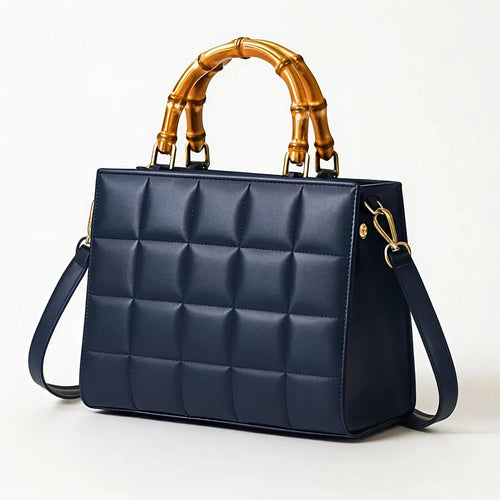 Wonder Mart Milano Bamboo Luxe Quilted Leather Handbag for Women | Top Handle, Shoulder & Crossbody Bag