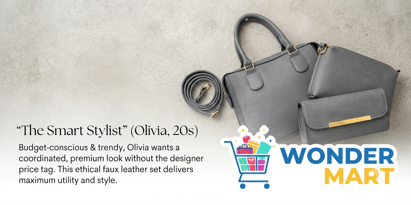 Zipzap Royale 3-piece luxury handbag set in classic grey faux leather with gold hardware.