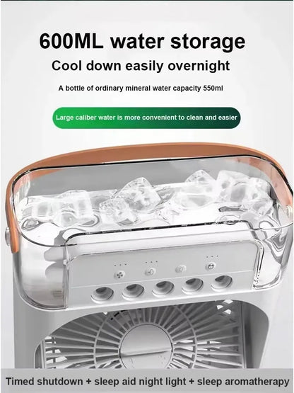 4-in-1 Portable Mist Air Cooler Fan – 600ml USB Type-C Mini AC Humidifier with LED Light