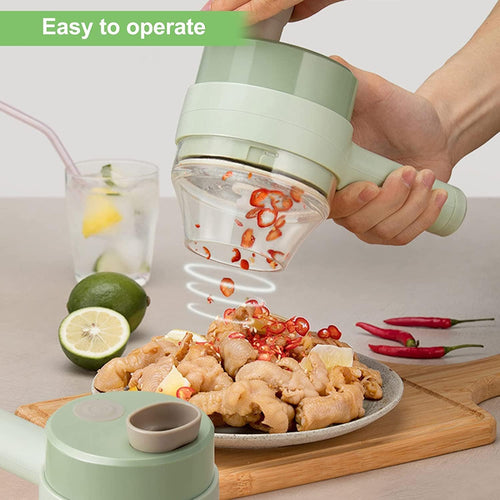 Wonder Mart 4-in-1 Electric Handheld Vegetable Cutter – Chopper, Spiral Slicer, Garlic Press & Food Processor