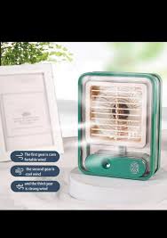 Rechargeable mini USB mist fan with LED light portable desk air cooler for office and home