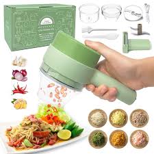 Wonder Mart 4-in-1 Electric Handheld Vegetable Cutter – Chopper, Spiral Slicer, Garlic Press & Food Processor