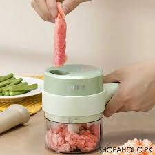 Wonder Mart 4-in-1 Electric Handheld Vegetable Cutter – Chopper, Spiral Slicer, Garlic Press & Food Processor