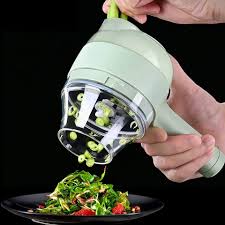 Wonder Mart 4-in-1 Electric Handheld Vegetable Cutter – Chopper, Spiral Slicer, Garlic Press & Food Processor