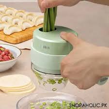 Wonder Mart 4-in-1 Electric Handheld Vegetable Cutter – Chopper, Spiral Slicer, Garlic Press & Food Processor