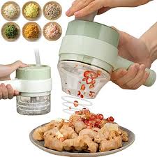 Wonder Mart 4-in-1 Electric Handheld Vegetable Cutter – Chopper, Spiral Slicer, Garlic Press & Food Processor