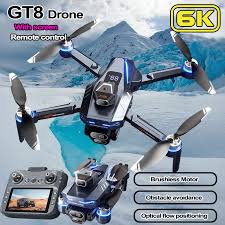 GT8 quadcopter flying outdoors showing 25-minute long battery life and stable aerial photography.