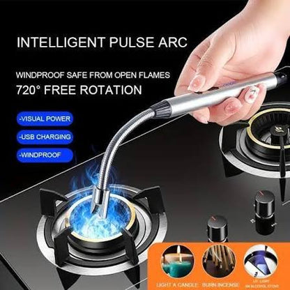 360° Flexible Electric Arc Lighter – USB Rechargeable, Windproof Plasma Lighter for Kitchen, Candles, & BBQ – Durable & Safe Flameless Lighter (Multicolor)