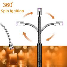 360° Flexible Electric Arc Lighter – USB Rechargeable, Windproof Plasma Lighter for Kitchen, Candles, & BBQ – Durable & Safe Flameless Lighter (Multicolor)