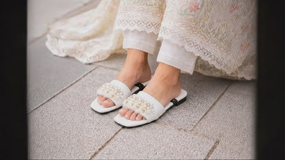 Ladies Luxury Embellished Slipper Flats with Pearl - Eid Collection
