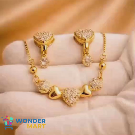 Gold-Plated Heart Jewelry Set for Women – Crystal Pendant & Earrings | Luxury Gift