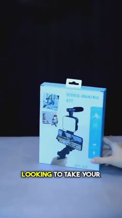 AY-49 Professional Smartphone Vlogging Kit with Mic, LED Light & Mini Tripod