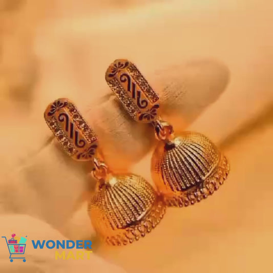 Gold-Finish Traditional Jhumka Earrings for Women – Lightweight Wedding & Festive Jewelry