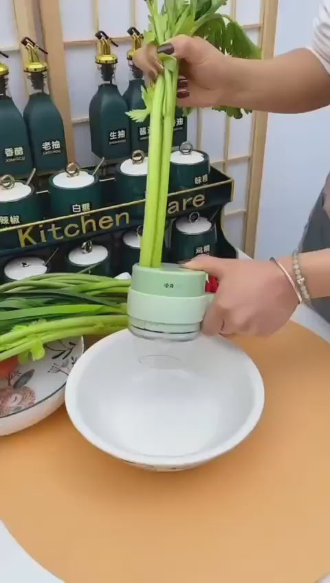 Wonder Mart 4-in-1 Electric Handheld Vegetable Cutter – Chopper, Spiral Slicer, Garlic Press & Food Processor