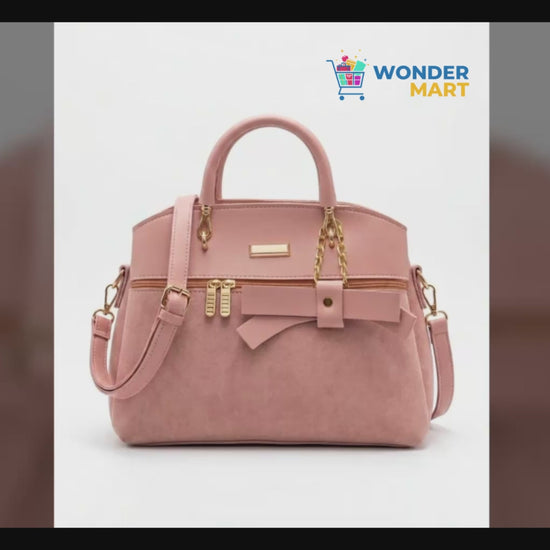 Wonder_Mart_Elara_Bow_Luxe_Handbag_featuring_premium_soft_leather_finish_elegant_bow_design_three_spacious_compartments_gold_hardware_and_adjustable shoulder strap