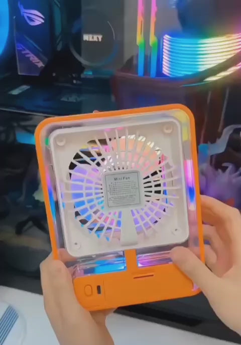 Rechargeable mini USB mist fan with LED light portable desk air cooler for office and home