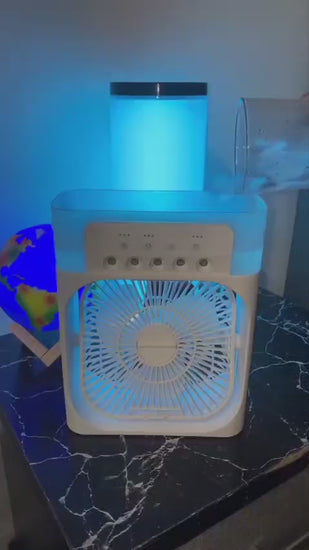 4-in-1 portable mist air cooler fan with 600ml tank USB Type-C LED light for desk bedroom office