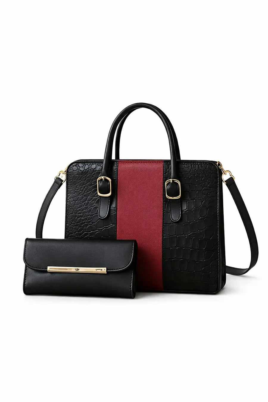 wonder-mart-verona-croc-luxe-2-piece-handbag-set-black and red