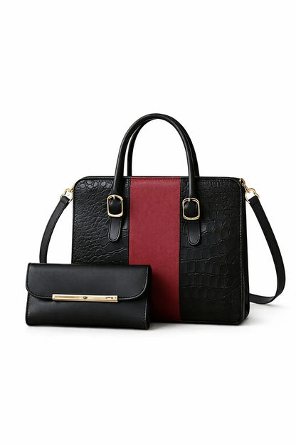 wonder-mart-verona-croc-luxe-2-piece-handbag-set-black and red